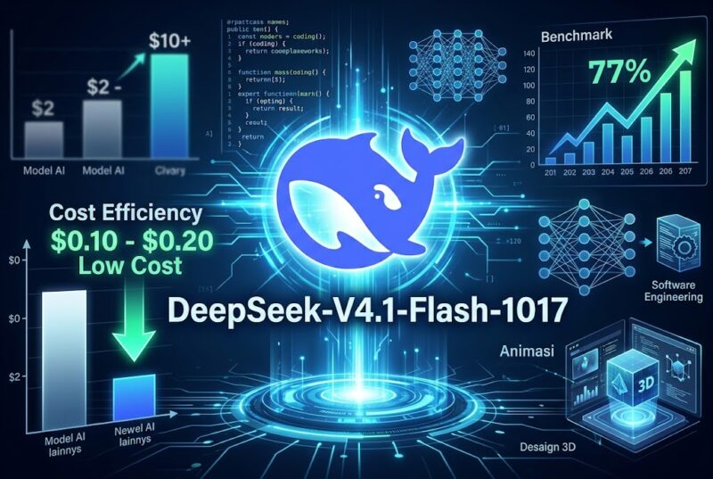 Ilustrasi model AI DeepSeek-V4.1-Flash-1017 yang tawarkan performa koding tinggi dengan biaya jauh lebih murah.(poto: AI).