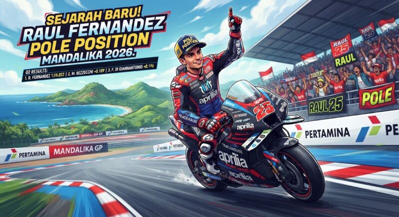 Ilustrasi: Sejarah Baru! Raul Fernandez merebut pole position perdana di MotoGP Mandalika 2026.(poto: AI).