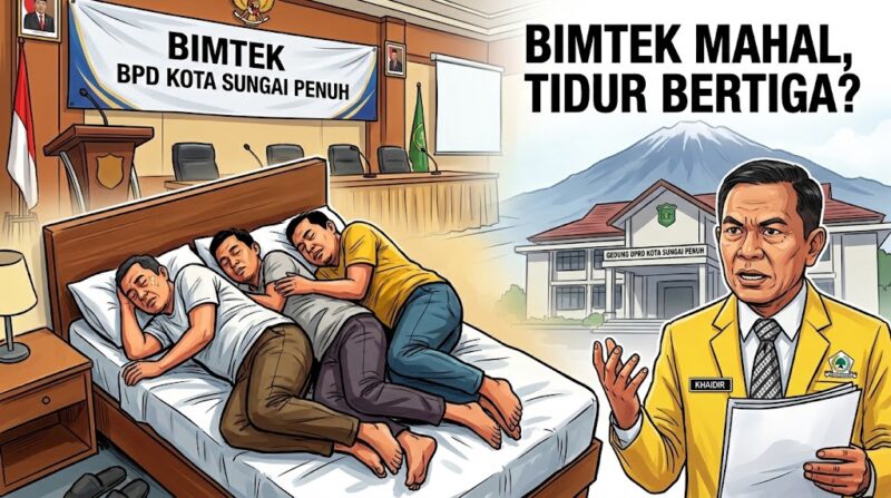 Ilustrasi: Khaidir, Ketua Komisi I DPRD Sungai Penuh, soroti Bimtek BPD karena peserta harus tidur bertiga dalam satu kamar hotel.(poto: AI).
