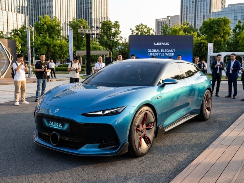 Ilustrasi Mobil konsep Lepas AURA tampil perdana dalam ajang Global Elegance Night di Wuhu, Tiongkok.(poto: AI).