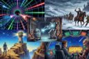 Kolase visual lima game retro era 1980-an dengan konsep dan mekanisme bermain yang unik.(poto: AI).
