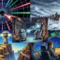 Kolase visual lima game retro era 1980-an dengan konsep dan mekanisme bermain yang unik.(poto: AI).