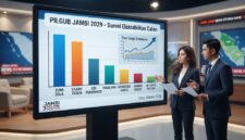 Ilustrasi grafis hasil pemantauan bursa calon gubernur dalam peta politik Pilgub Jambi 2029 tanpa kehadiran petahana.(poto: AI).