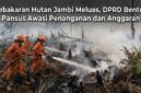 Ilustrasi: Petugas Manggala Agni berjuang memadamkan kebakaran hutan dan lahan di Jambi yang kian meluas, Sabtu (10/10/2026).(poto: AI).