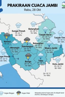 Prakiraan Cuaca Jambi Hari Ini: Tiga Daerah Berpotensi Hujan Petir