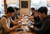 Ilustrasi Para pemain berkumpul di kafe untuk bermain Pokemon Unite bersama menjelang penutupan server game tersebut.(poto: AI).