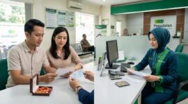 Ilustrasi Nasabah berkonsultasi mengenai pengajuan pinjaman gadai emas di kantor Pegadaian untuk penuhi kebutuhan mendesak keluarga.(poto: AI).