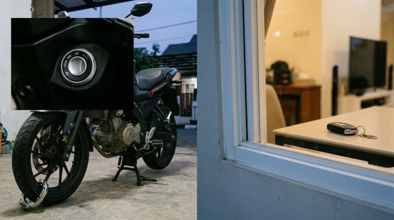 Ilustrasi sistem keyless motor di garasi rumah, rawan dibobol jika remot berada terlalu dekat.(poto: AI).