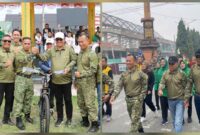 Wali Kota Sungai Penuh Alfin, S.H. membaur bersama ribuan warga dalam kegiatan olahraga bersama HUT TNI ke-81 di Lapangan Merdeka, Minggu (4/10).(poto: istimewa).