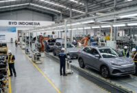 Ilustrasi: Aktivitas perakitan mobil listrik BYD di pabrik Subang, Jawa Barat, untuk memperkuat pasokan pasar nasional.(poto: AI).